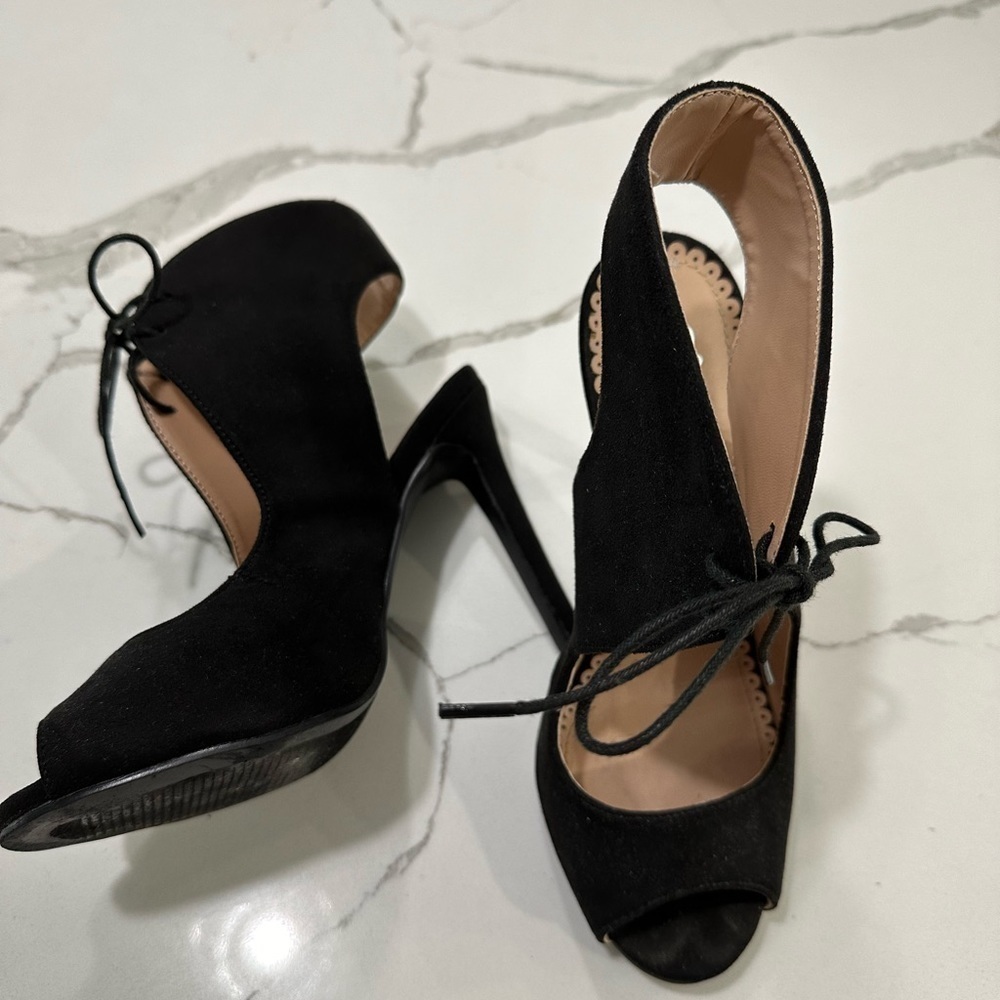 Women's Ankle Strap Faux Suede Open Toe Lace-up High Heels size 7
